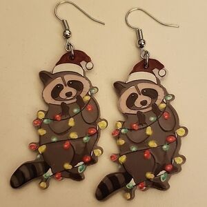 Handmade Acrylic Plastic Christmas Light Raccoon Earrings
